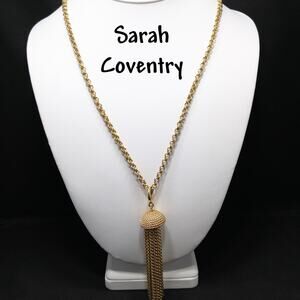 Vintage Sarah Coventry Gold Tassel Necklace, Removable Pendant, 1970s Jewelry